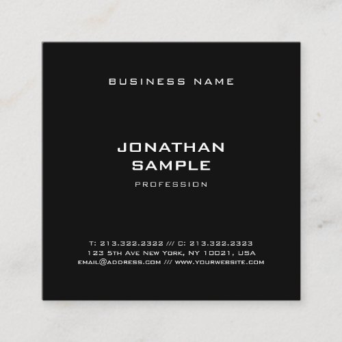 Minimalist Modern Simple Elegant Black Template Square Business Card