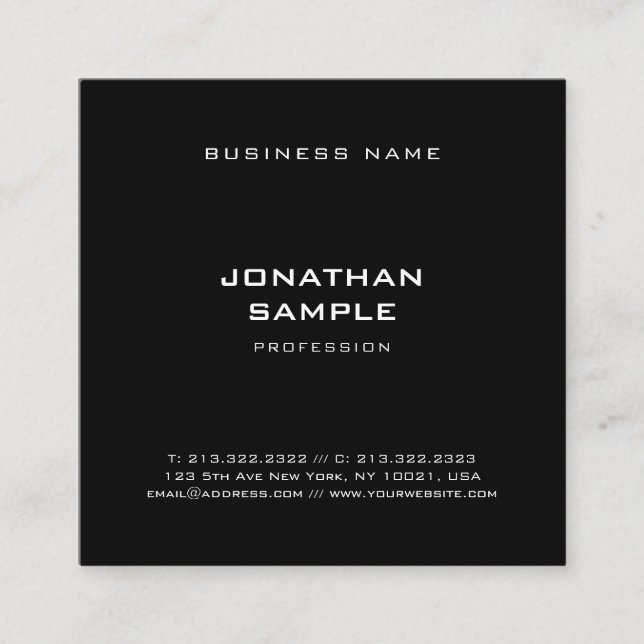 Minimalist Modern Simple Elegant Black Template Square Business Card (Front)