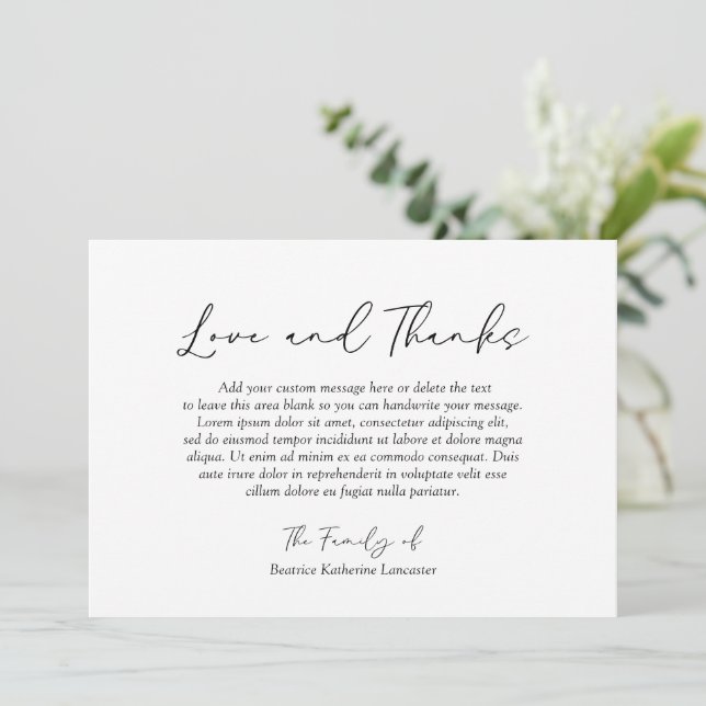 Minimalist Modern Simple Elegant Funeral Thank You Card (Standing Front)