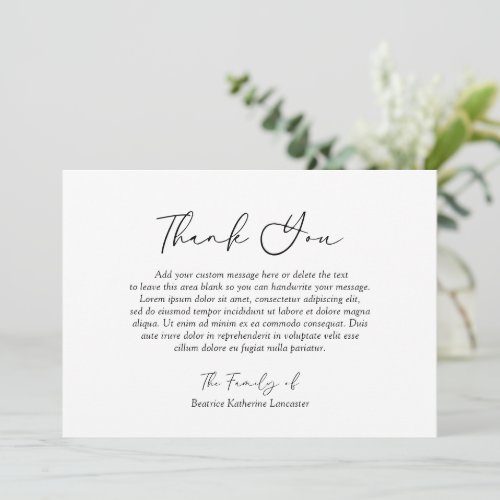 Minimalist Modern Simple Formal Elegant Funeral Thank You Card