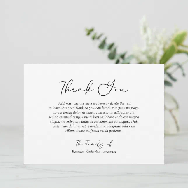 Minimalist Modern Simple Formal Elegant Funeral Thank You Card | Zazzle