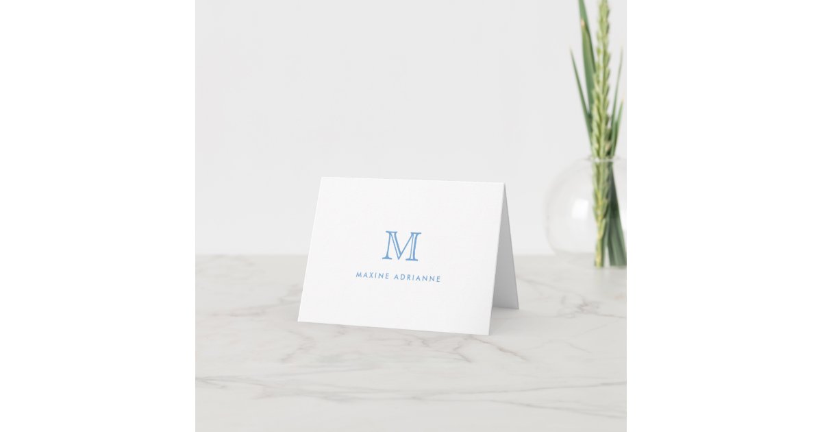 Minimalist Modern Simple Girly Monogram Dusty Blue Note Card | Zazzle