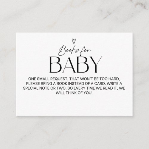Minimalist Modern Simple Heart Books for Baby Enclosure Card