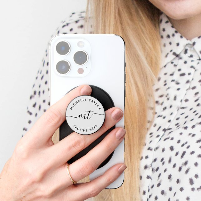 Minimalist Modern Simple Monogram Grey PopSocket (Creator Uploaded)