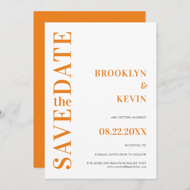 Minimalist Modern Simple Orange Wedding  Save The  Save The Date (Front/Back)