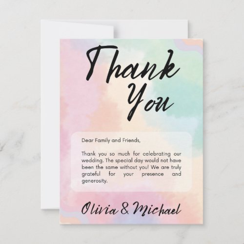 Minimalist Modern Simple Script Watercolor Wedding Thank You Card