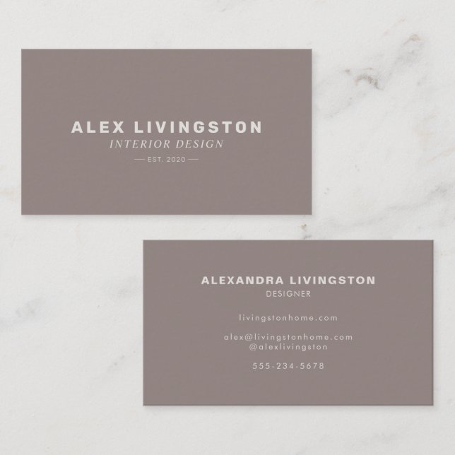Minimalist Modern Simple Typography Taupe Brown Business Card (Front/Back)