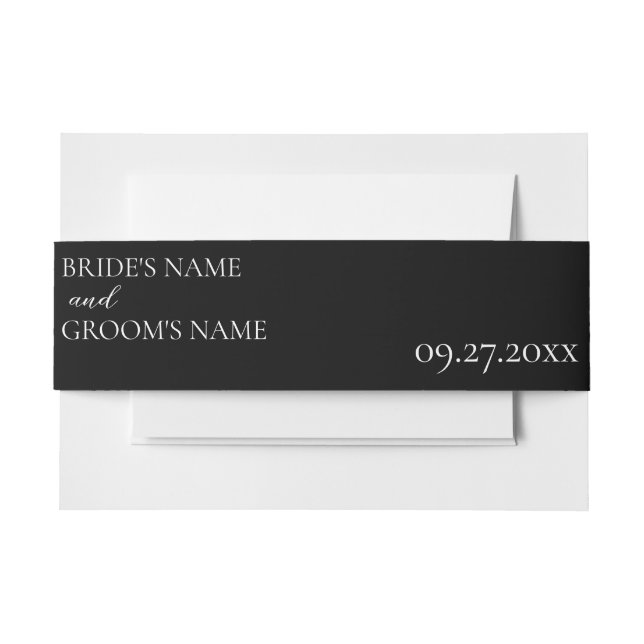 Minimalist Modern Simple Wedding Invitation Black Belly Band (Front Example)
