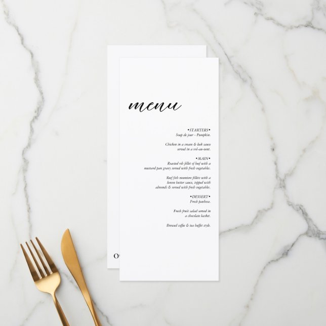 Minimalist Modern Simple Wedding Menu (Front/Back In Situ)