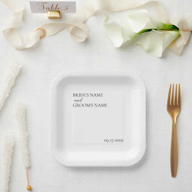 Minimalist Modern Simple Wedding Place Card Paper Plates (Wedding)