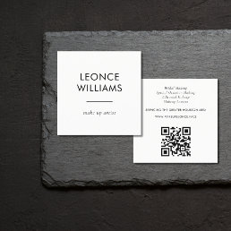 Minimalist Modern Simple White Custom QR Code Square Business Card