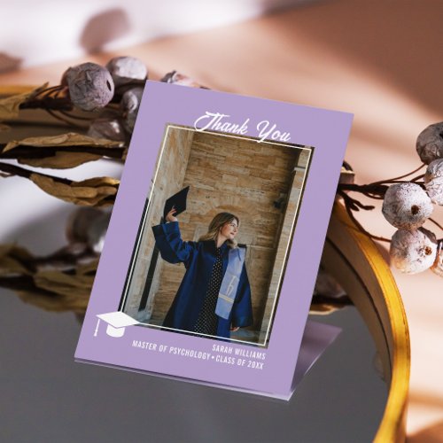 Minimalist Modern Sleek Lavender Photo Graduation Thank You Card