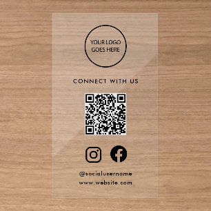 Minimalist Modern Social Media Logo QR Code Clear Business Cards
