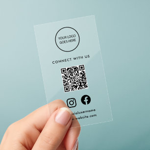 Minimalist Modern Social Media Logo QR Code Clear Business Cards