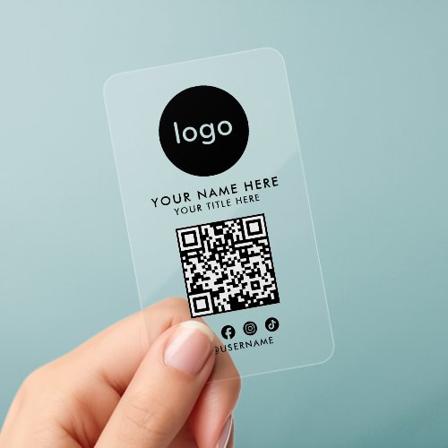 Minimalist Modern Social Media Qr Code Custom Logo Clear Business Cards