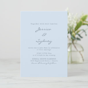 Minimalist Modern Soft Blue Script Wedding Invitation