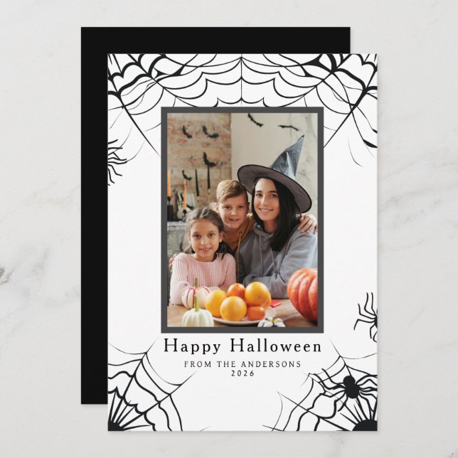 Minimalist Modern Spooky Happy Halloween 1 Photo Holiday Card (Front/Back)