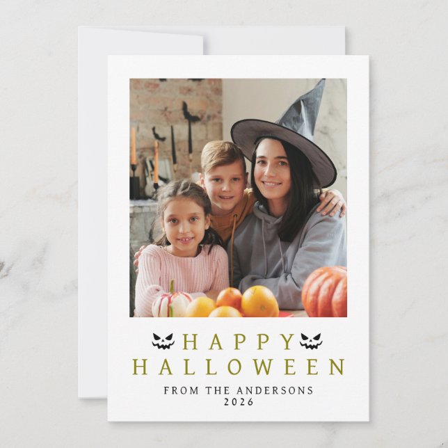 Minimalist Modern Spooky Happy Halloween 1 Photo Holiday Card (Front)