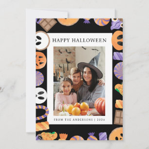 Minimalist Modern Spooky Happy Halloween 1 Photo Holiday Card