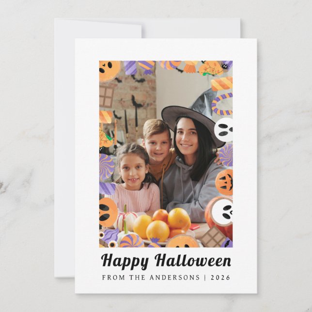 Minimalist Modern Spooky Happy Halloween 1 Photo Holiday Card (Front)