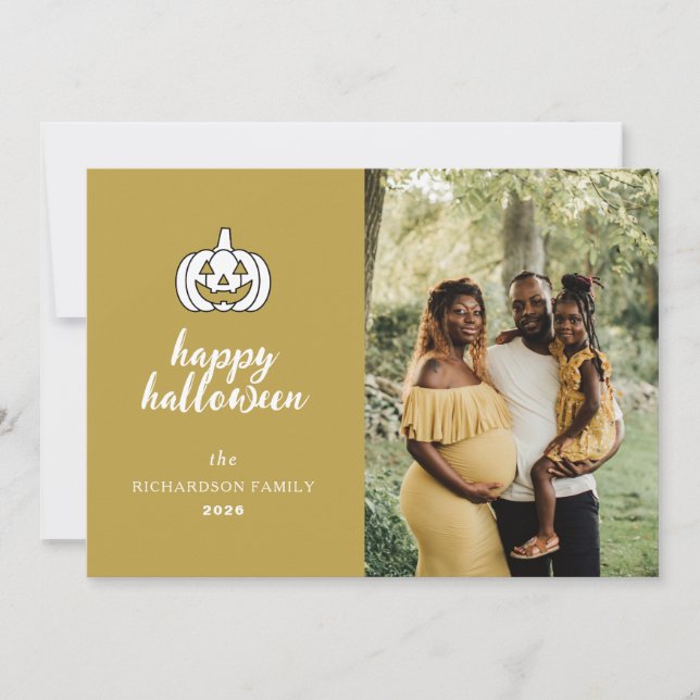 Minimalist Modern Spooky Happy Halloween 1 Photo Holiday Card (Front)