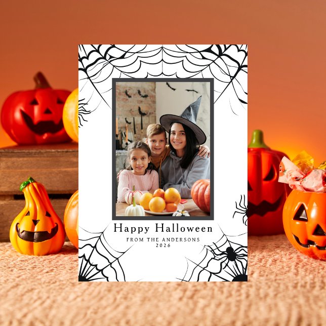 Minimalist Modern Spooky Happy Halloween 1 Photo Holiday Card (Creator Uploaded)