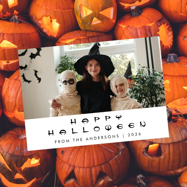 Minimalist Modern Spooky Happy Halloween 1 Photo Holiday Card (Creator Uploaded)