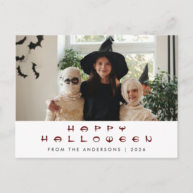 Minimalist Modern Spooky Happy Halloween 1 Photo Holiday Postcard (Front)