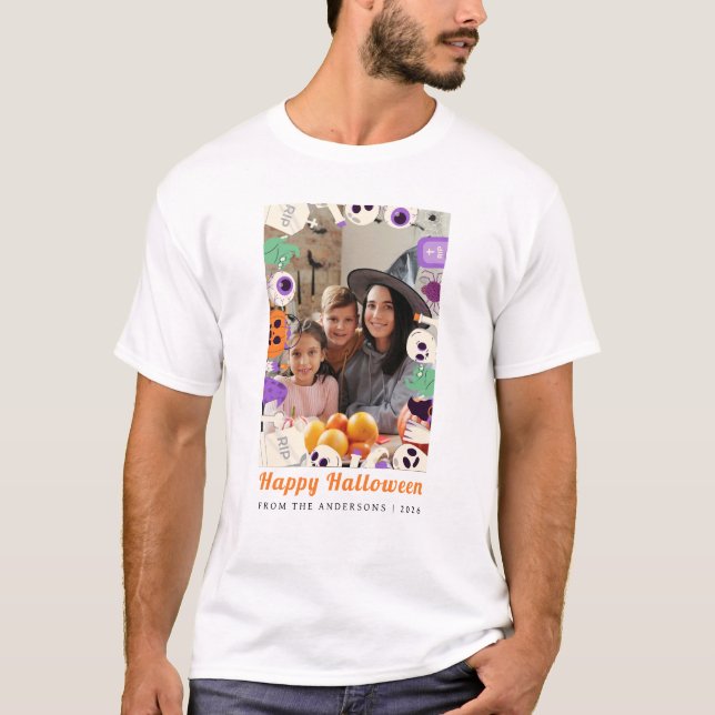 Minimalist Modern Spooky Happy Halloween 1 Photo T-Shirt (Front)