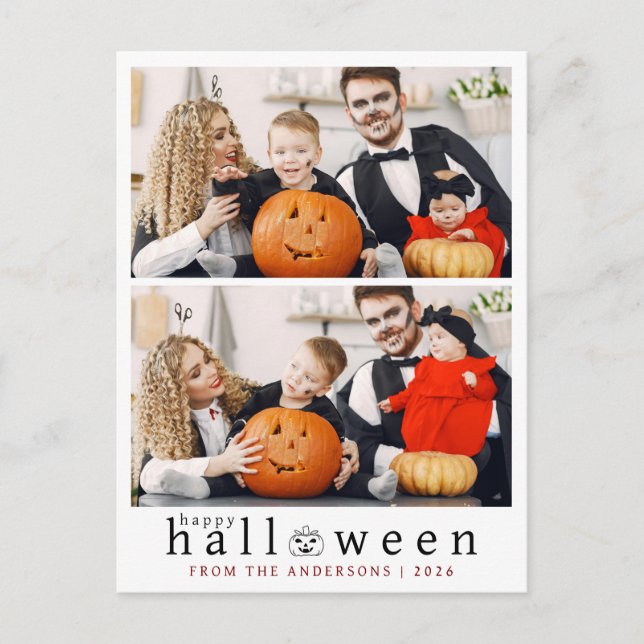 Minimalist Modern Spooky Happy Halloween 2 Photo Holiday Postcard (Front)