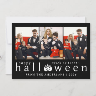 Minimalist Modern Spooky Happy Halloween 3 Photo Holiday Card