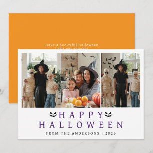 Minimalist Modern Spooky Happy Halloween 3 Photo Holiday Card