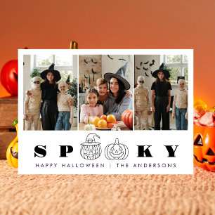 Minimalist Modern Spooky Happy Halloween 3 Photo Holiday Card