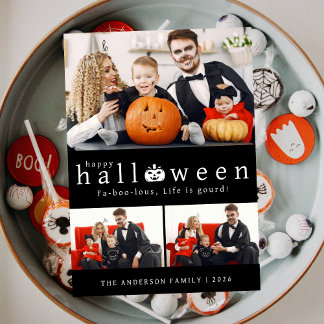 Minimalist Modern Spooky Happy Halloween 3 Photo Holiday Card