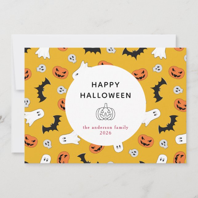 Minimalist Modern Spooky Happy Halloween 3 Photo Holiday Card (Front)