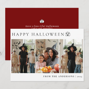 Minimalist Modern Spooky Happy Halloween 3 Photo Holiday Card