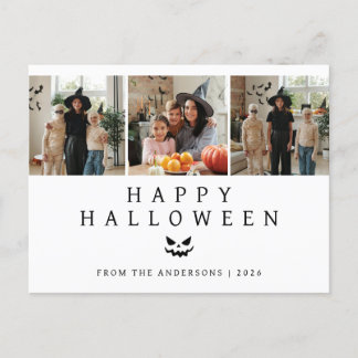 Minimalist Modern Spooky Happy Halloween 3 Photo Holiday Postcard