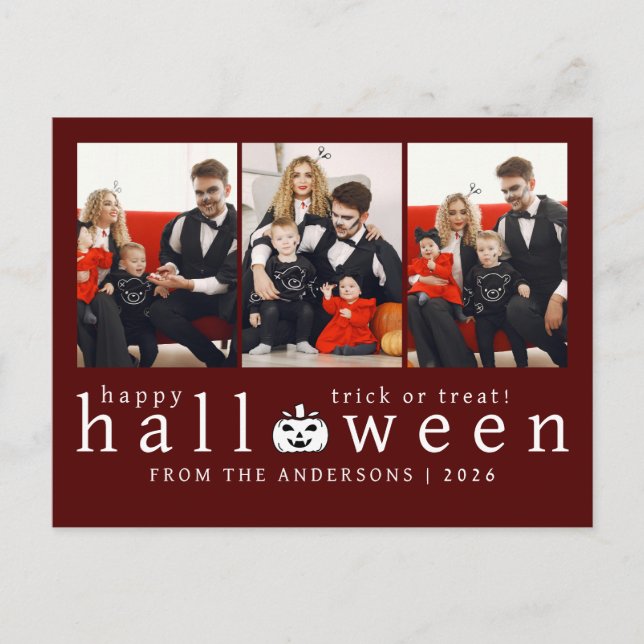 Minimalist Modern Spooky Happy Halloween 3 Photo Holiday Postcard (Front)