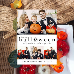Minimalist Modern Spooky Happy Halloween 4 Photo Holiday Card