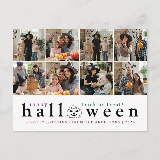 Minimalist Modern Spooky Happy Halloween 6 Photo Holiday Postcard (Front)