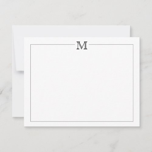 Minimalist Modern Square Border Black Monogram Note Card