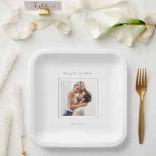 Minimalist Modern Square Photo Wedding Paper Plates