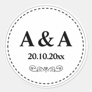 Minimalist, Modern, Stitch Border Monogram Custom Classic Round Sticker