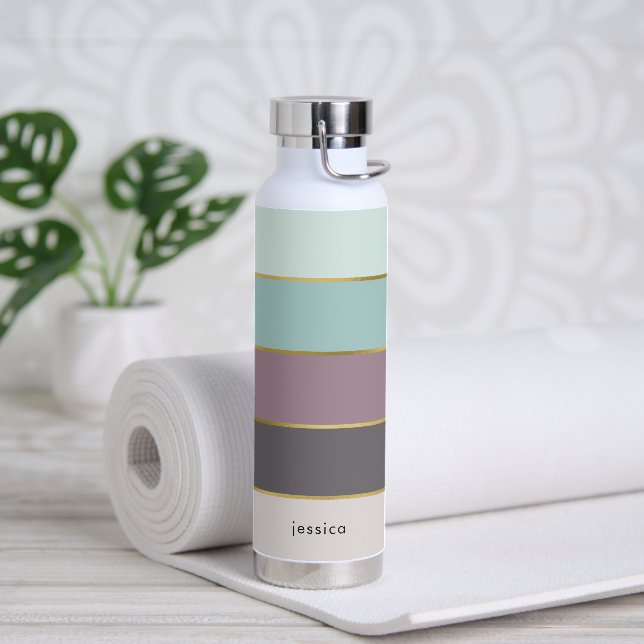 Minimalist Modern Stripes Personalized Water Bottle (Yoga)