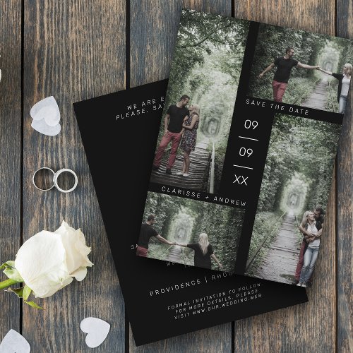 Minimalist Modern Stylish 4 Photos Collage Wedding Save The Date