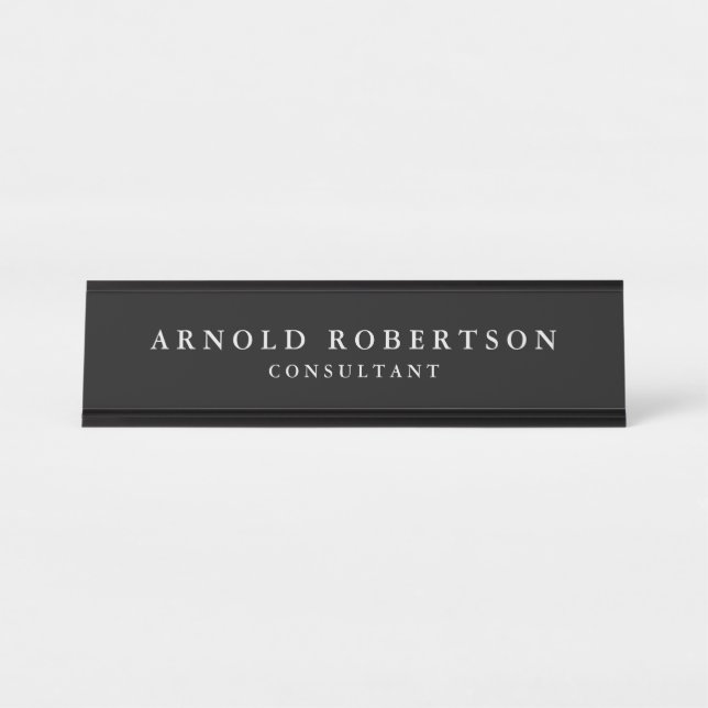 Minimalist Modern Stylish Black Professional Desk Name Plate (Front)