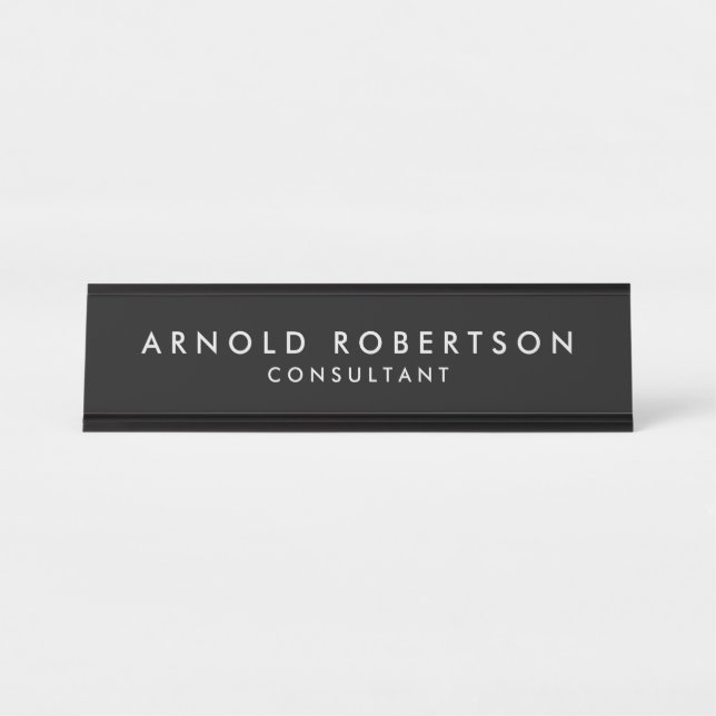 Minimalist Modern Stylish Black Professional Desk Name Plate (Front)