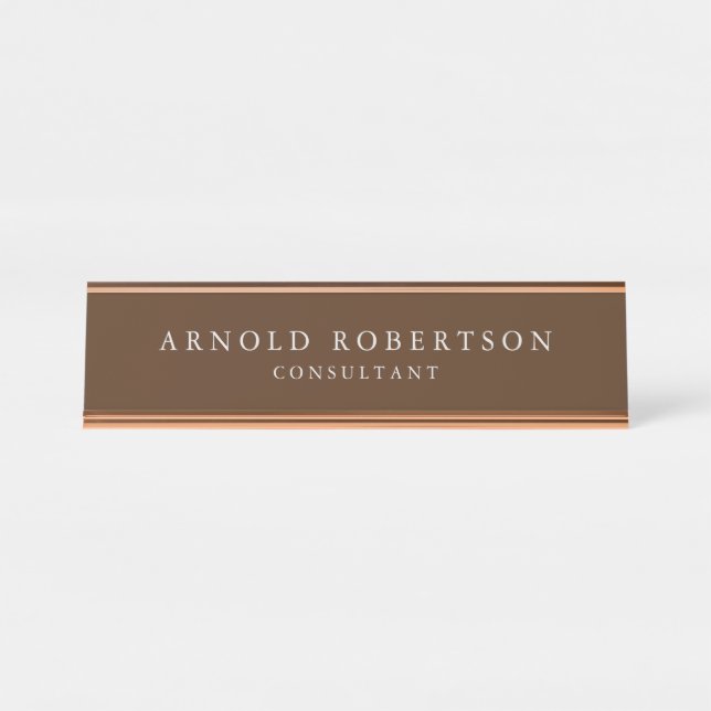 Minimalist Modern Stylish Brown Professional Desk Name Plate (Front)
