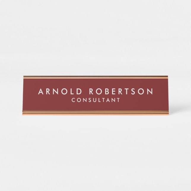Minimalist Modern Stylish Dark Red Professional Desk Name Plate (Front)