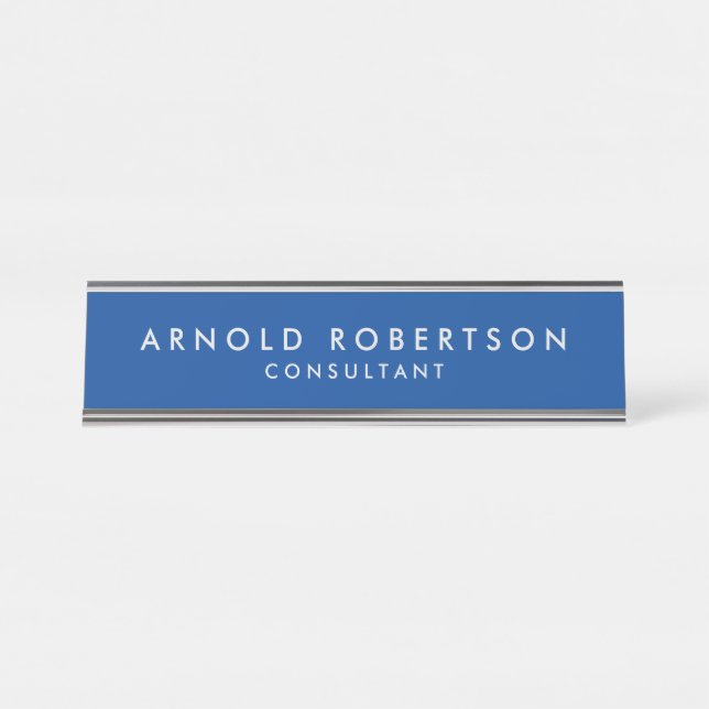Minimalist Modern Stylish Deep Blue Professional Desk Name Plate (Front)